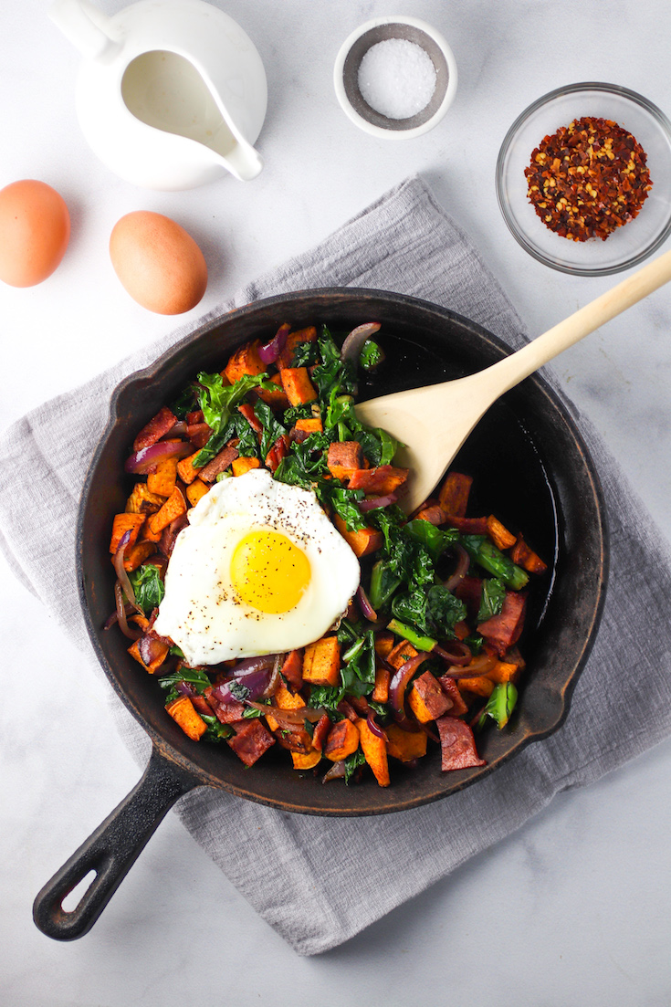Kale, Turkey Bacon & Sweet Potato Hash - Spinach for Breakfast